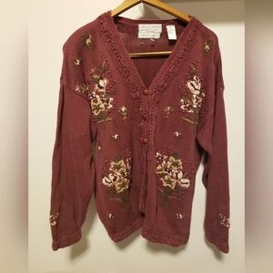 Vintage Portraits By Northern Isles Hand Embroidered Cardigan size XL